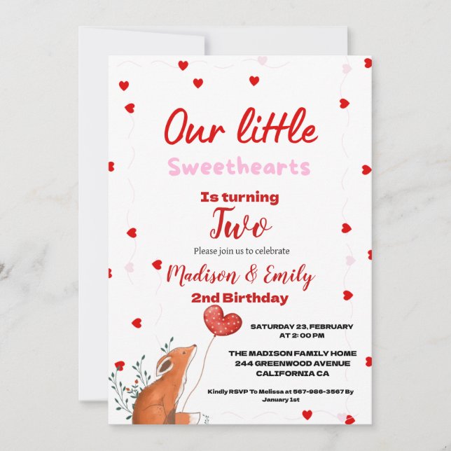 Convite Red Pink Heart Dia de os namorados Sweetheart Aniv (Frente)