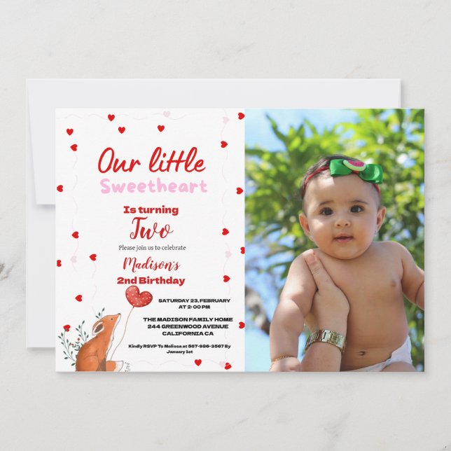 Convite Red Pink Heart Dia de os namorados Sweetheart Aniv (Frente)