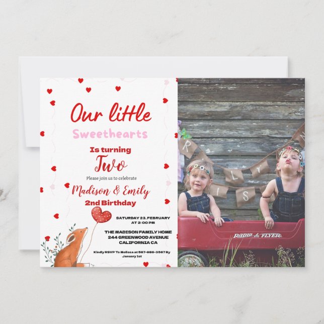 Convite Red Pink Heart Dia de os namorados Sweetheart Aniv (Frente)