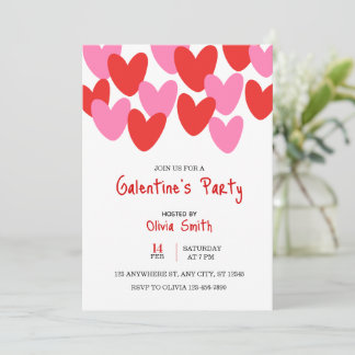 Convite red pink hearts Galentine’s Day invitation, hearts