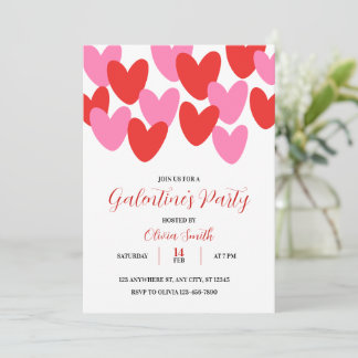 CONVITE RED PINK HEARTS GALENTINES DAY PARTY INVITATION
