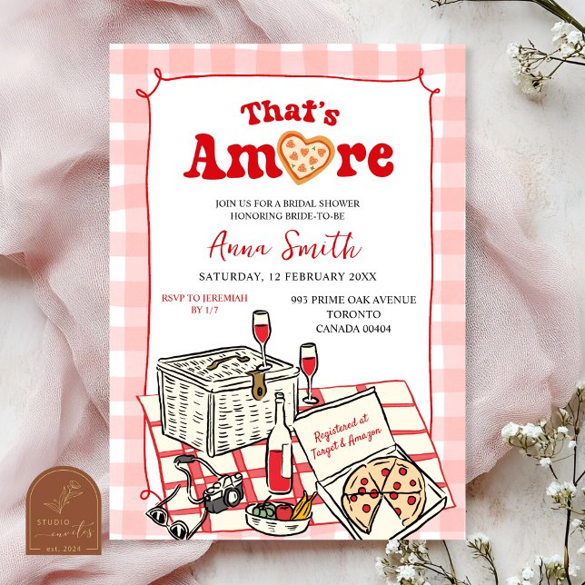 Convite Red Pink Italian Picnic That's Amore Bridal Shower (Criador carregado)