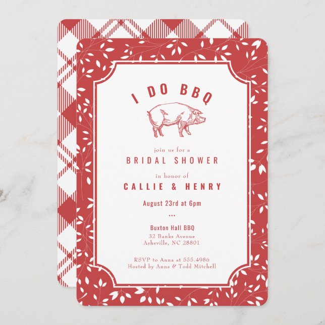 Convite Red plaid pig I DO BBQ Bridal Shower Invitation (Frente/Verso)