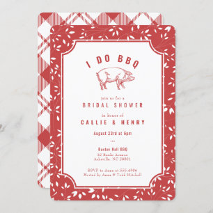 Convite Red plaid pig I DO BBQ Bridal Shower Invitation