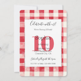 Convite Red Plaid Stripes 10th Birthday