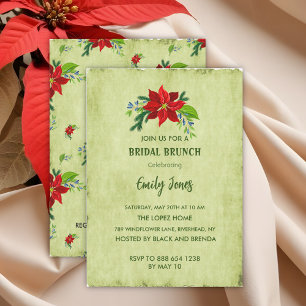 Convite Red Poinsettia em Vintage Green, Bridal Brunch