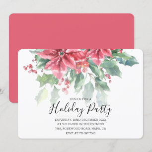 Convite Red Poinsettia Floral Greenery Feriado Chic
