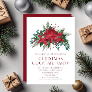 Convite Red Poinsettia Floral Natal Coctail