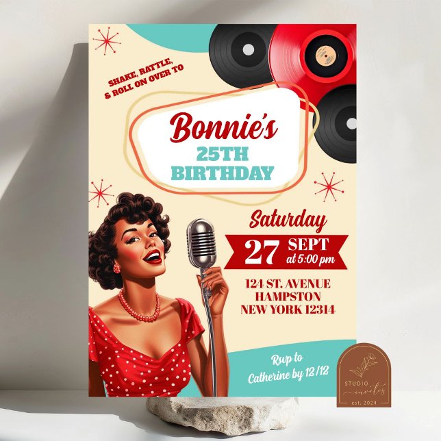 Convite Red Polkadot Retro Pin Up Girls Adulto Aniversário (Criador carregado)