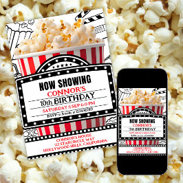 Convite Red Popcorn Movie Night Party Invitation