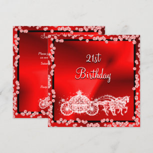 Convite Red Princess Coach & Horses aniversário de 21 anos