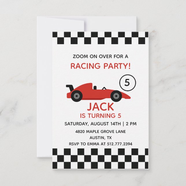 Convite Red Racing Car Birthday • Boys Race Party (Frente)