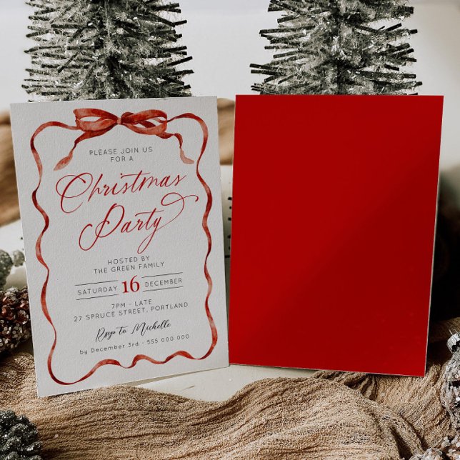 Convite Red Ribbon Christmas Party Invitation (Criador carregado)