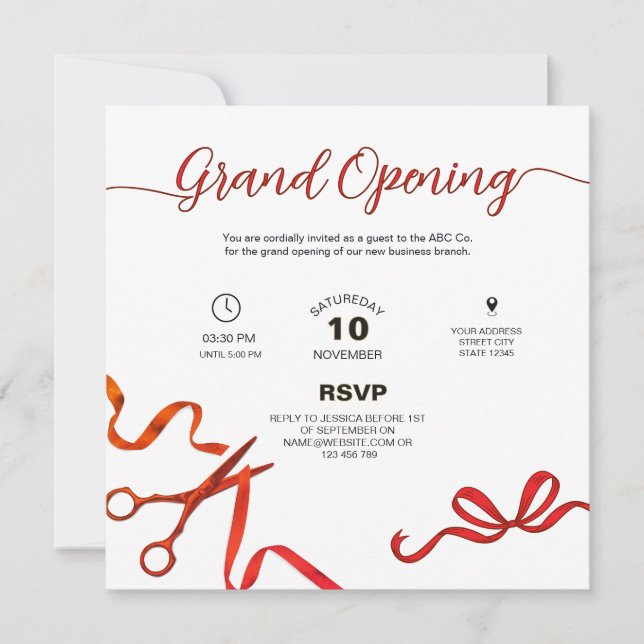 Convite Red ribbon cuttiing Grand opening Invitation (Frente)