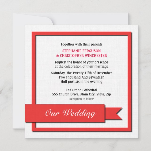Convite Red Ribbon Wedding (Frente)