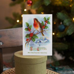 Convite Red Robin Christmas Holly Vintage Saudação Texto