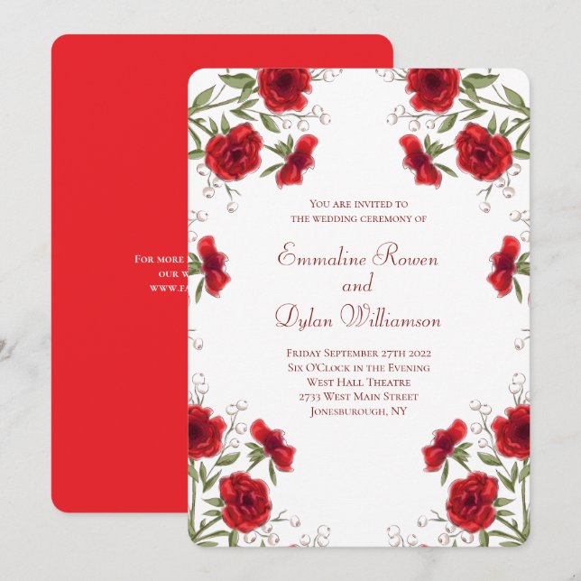 Convite Red Rose Romantic Wedding (Frente/Verso)