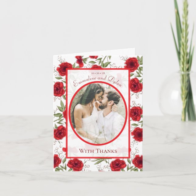 Convite Red Rose Romantic Wedding Thank You Cards Photo (Frente)