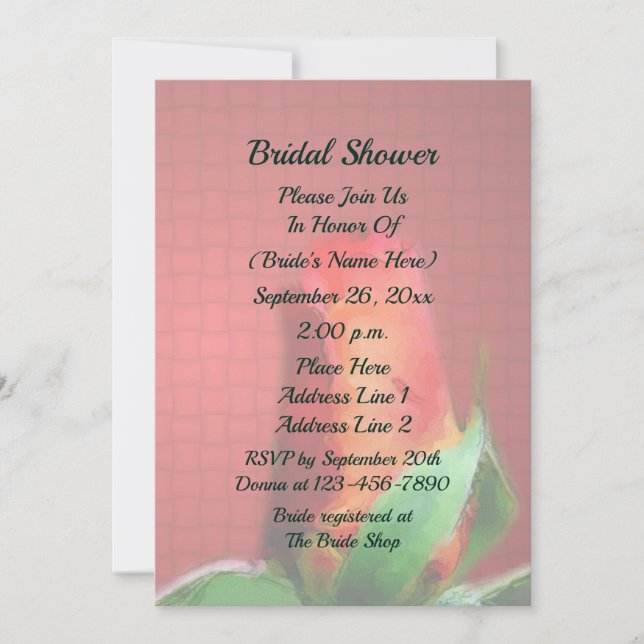 Convite Red Rosebud Flower Bridal Shower  (Frente)