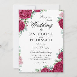 Convite Red roses floral Wedding Invitation