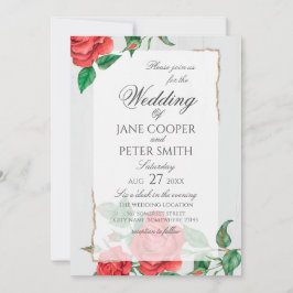 Convite Red roses floral Wedding Invitation