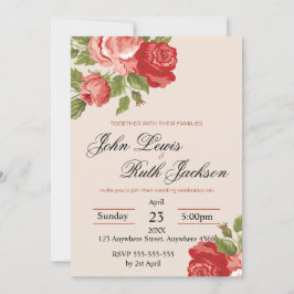 Convite Red Roses Script Wedding Invitation | Elegant Roma
