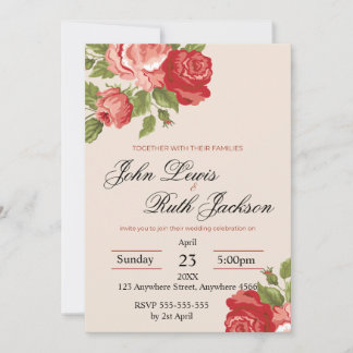Convite Red Roses Script Wedding Invitation | Elegant Roma