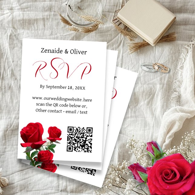 Convite Red Roses Wedding QR Code Website Reply Cards (Criador carregado)