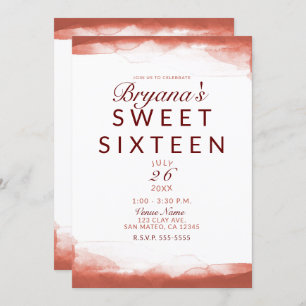 Convite Red Rust Clay Modern Chic Sweet 16 Party