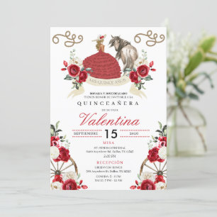 Convite Red Rustic Charro Cowgirl Western Quinceañera