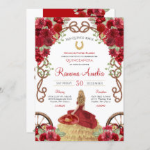 Red Rustic Western Floral Charro Quinceanera