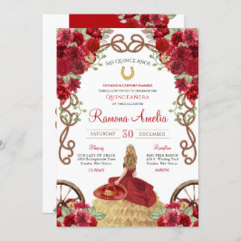 Convite Red Rustic Western Floral Charro Quinceanera