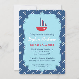 Convite Red Sailboat Nautical baby shower invitations