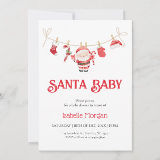 Convite Red Santa Baby Christmas Baby Shower Invitation