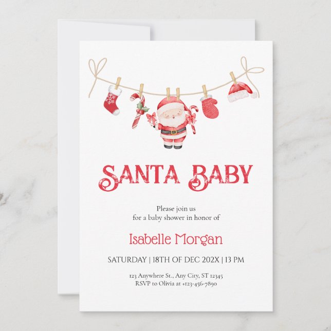 Convite Red Santa Baby Christmas Baby Shower Invitation (Frente)