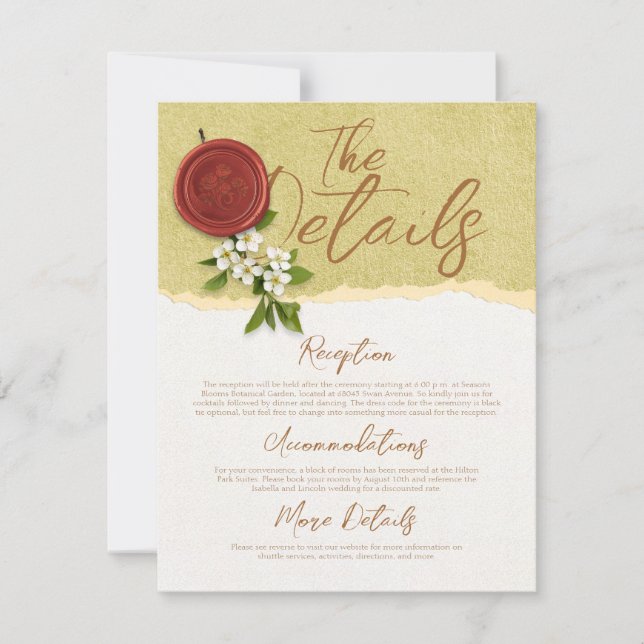 Convite Red Seal Wedding Details Card (Frente)