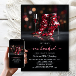 Convite Red Sequin Boots 100th Birthday Party