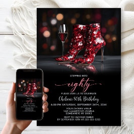 Convite Red Sequin Boots 80th Birthday Party