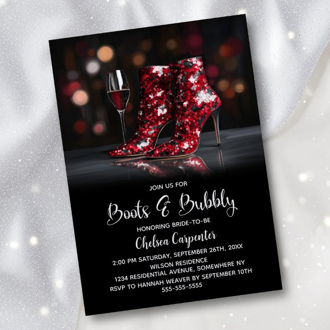 Convite Red Sequin Boots and Bubbly Bridal Shower (Criador carregado)