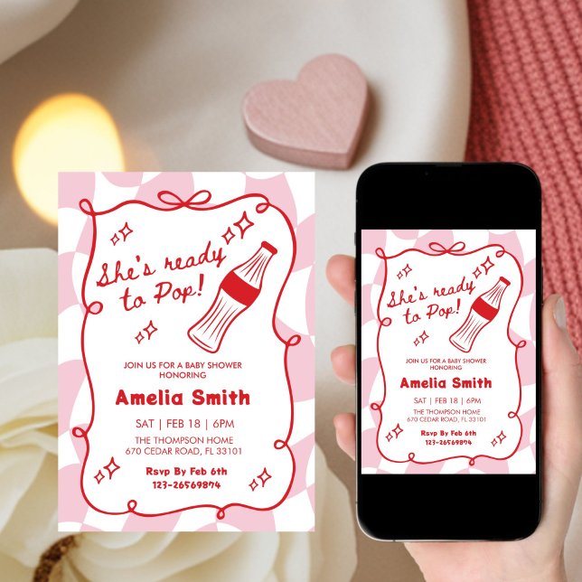 Convite Red She's Ready to Pop cola Soda Baby shower  (Criador carregado)