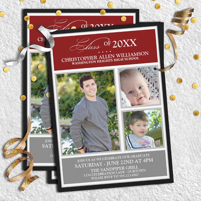 Convite Red|Silver Photo Festa de formatura (Criador carregado)