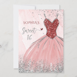 Convite Red Silver Sparkle Dress Doce Doce 16 anos