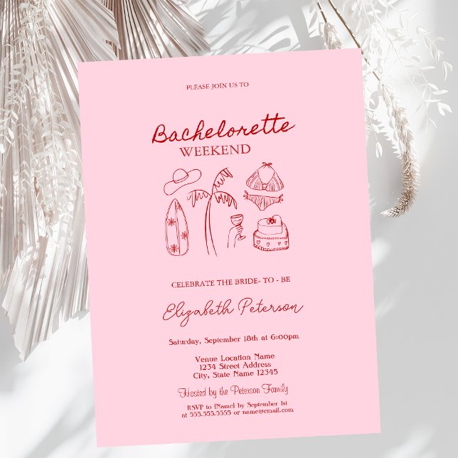 Convite Red Sketch Bikinis & Martinis (Criador carregado)