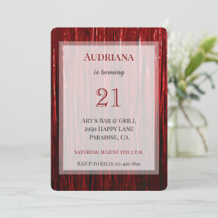 Convite Red Sparkle Tinsel Stripes aniversário de 21 anos