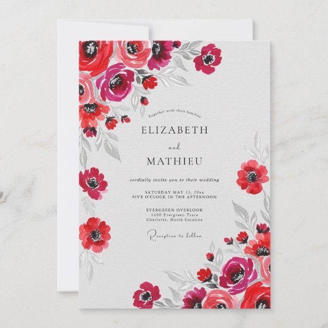 Convite Red Spirited Watercolor Wedding (Frente)
