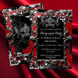 Convite Red Stars Magical Night Masquerade Party Halloween