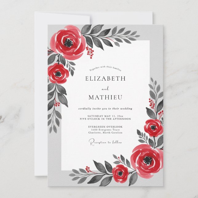 Convite Red Stately Winter Wedding (Frente)