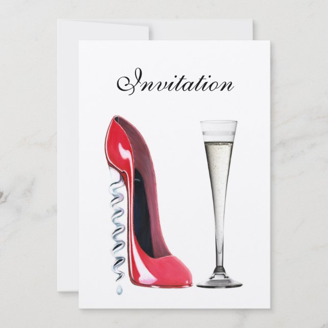 Convite Red Stiletto Corkscrew Heel e Champanhe Flute I (Frente)