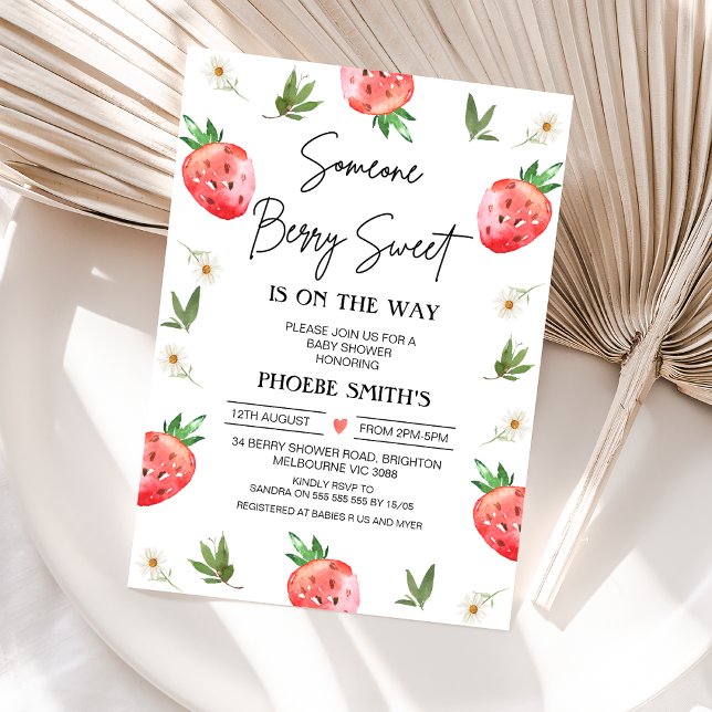 Convite Red Strawberry Alguém Berry Sweet Chá de fraldas (Red Someone Berry Sweet Berry Baby Shower Invitation, Instant Berry Themed Baby Shower Invite, Daisy)