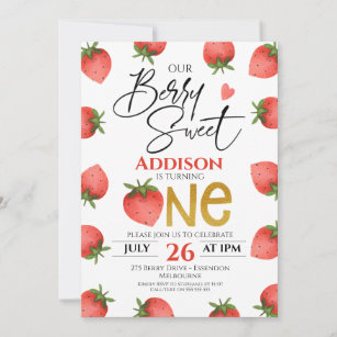 Convite Red Strawberry Berry Sweet Primeiro Aniversário